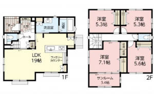 広島市東区尾長東、新築一戸建ての間取り画像です