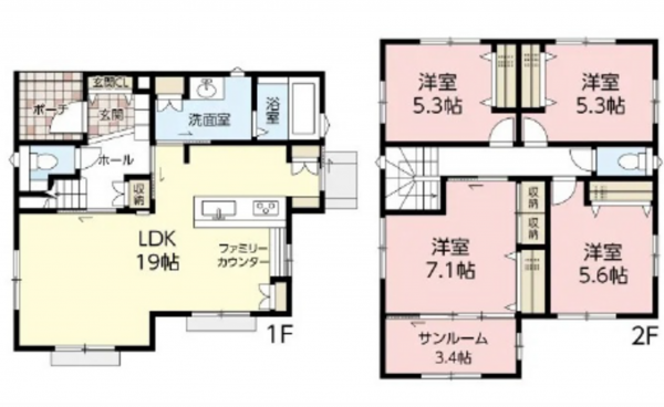 広島市東区尾長東、新築一戸建ての間取り画像です