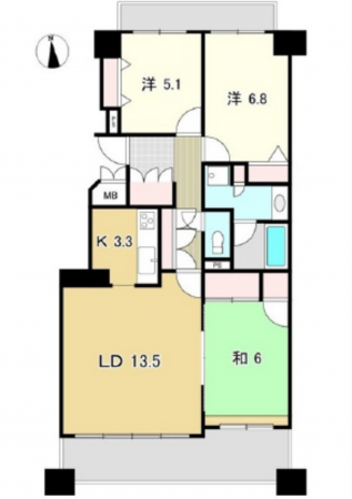広島市西区井口台、マンションの間取り画像です