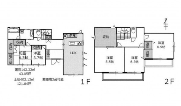 日進市赤池町、中古一戸建ての間取り画像です