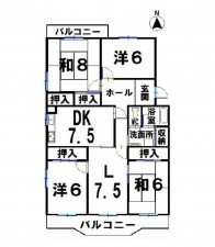 名古屋市緑区鳴海町、マンションの間取り画像です