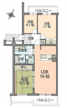 日進市香久山、マンションの間取り画像です