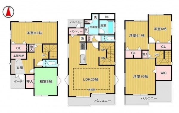 名古屋市天白区元八事、中古一戸建ての間取り画像です