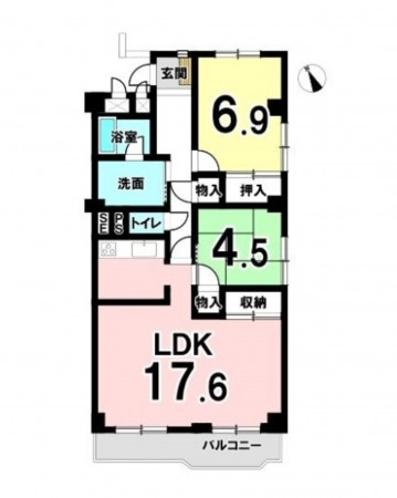 名古屋市天白区植田南、マンションの間取り画像です