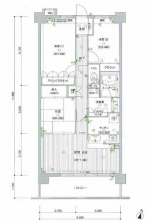 名古屋市緑区鳴海町、マンションの間取り画像です