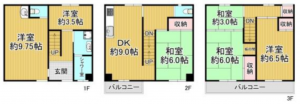 東大阪市三ノ瀬、中古一戸建ての間取り画像です