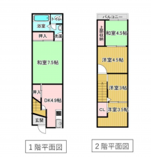 東大阪市小若江、中古一戸建ての間取り画像です