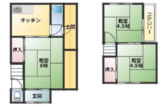 東大阪市大蓮東、中古一戸建ての間取り画像です
