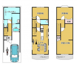 東大阪市近江堂、中古一戸建ての間取り画像です