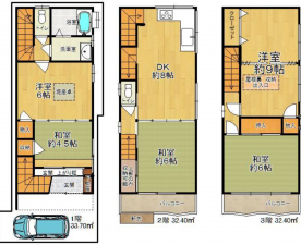 東大阪市荒川、中古一戸建ての間取り画像です