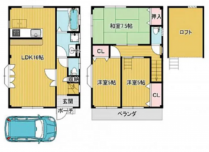 東大阪市南上小阪、中古一戸建ての間取り画像です