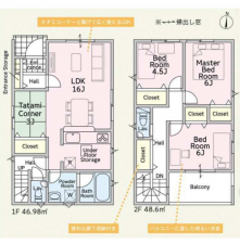 東大阪市大蓮東、新築一戸建ての間取り画像です