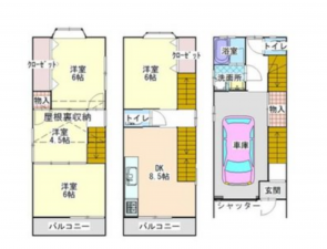 東大阪市友井、中古一戸建ての間取り画像です