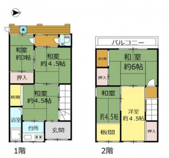 東大阪市大蓮南、中古一戸建ての間取り画像です