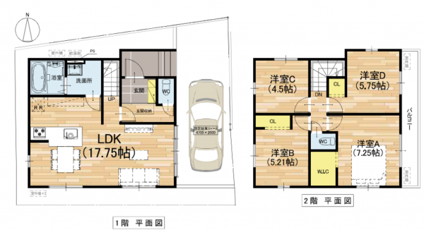 高槻市東五百住町、新築一戸建ての間取り画像です