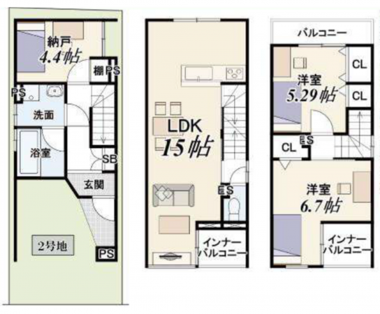高槻市明野町、新築一戸建ての間取り画像です