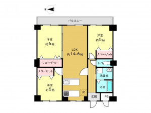高槻市古曽部町、中古マンションの間取り画像です