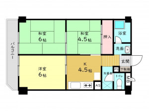 高槻市古曽部町、中古マンションの間取り画像です