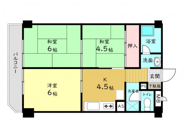 高槻市古曽部町、中古マンションの間取り画像です