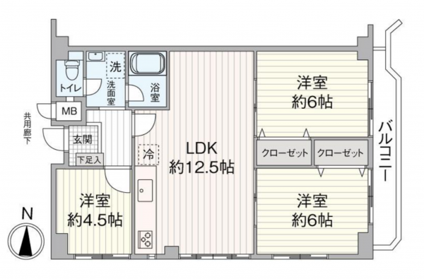 高槻市古曽部町、中古マンションの間取り画像です