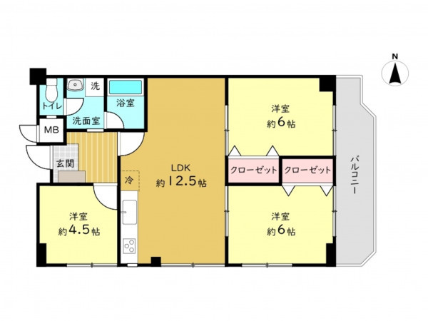 高槻市古曽部町、中古マンションの間取り画像です