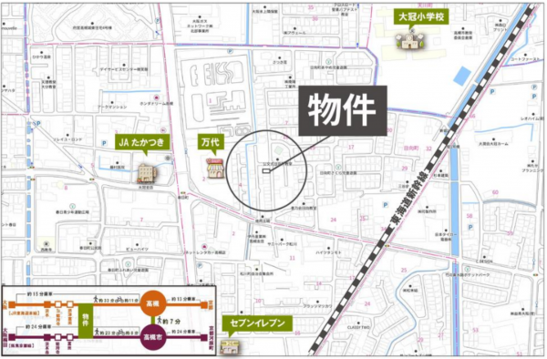 高槻市日向町、土地の地図画像です