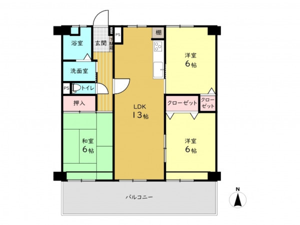 高槻市宮野町、中古マンションの間取り画像です