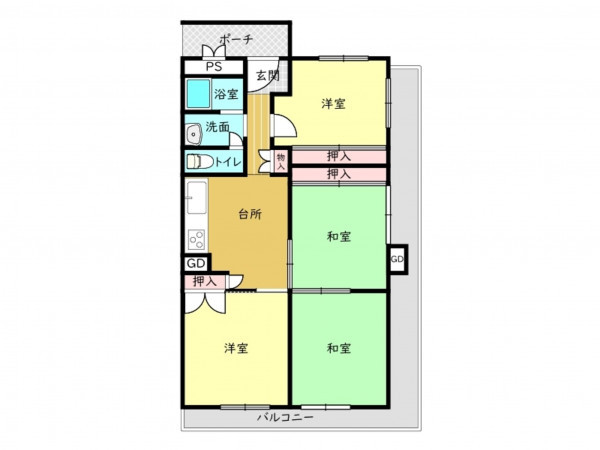 高槻市古曽部町、中古マンションの間取り画像です