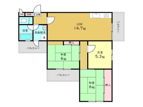 高槻市真上町、中古マンションの間取り画像です