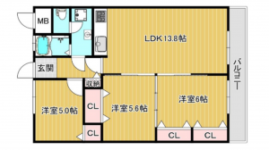 高槻市宮野町、中古マンションの間取り画像です