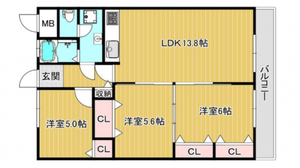 高槻市宮野町、中古マンションの間取り画像です