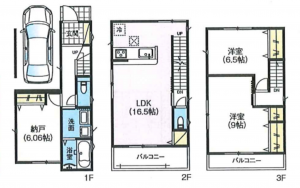 高槻市芝生町、新築一戸建ての間取り画像です