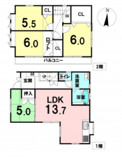 高槻市南庄所町、中古一戸建ての間取り画像です