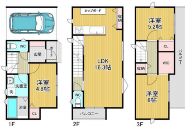 高槻市寿町、新築一戸建ての間取り画像です