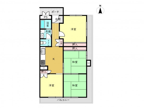 高槻市古曽部町、中古マンションの間取り画像です