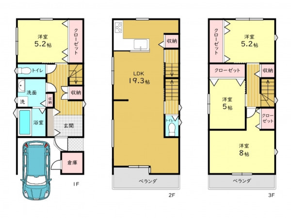 高槻市津之江町、中古一戸建ての間取り画像です