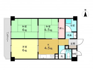 高槻市古曽部町、中古マンションの間取り画像です