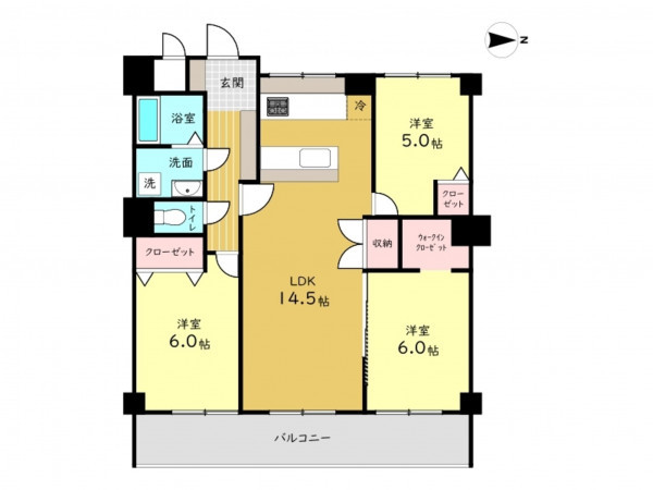 高槻市古曽部町、中古マンションの間取り画像です