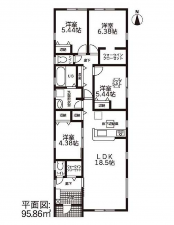 豊橋市牛川薬師町、新築一戸建ての間取り画像です