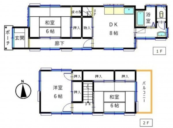 豊橋市立花町、中古一戸建ての間取り画像です