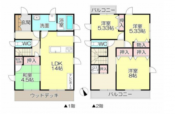 豊橋市東幸町、中古一戸建ての間取り画像です