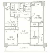 豊橋市羽根井町、マンションの間取り画像です