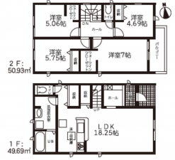 豊橋市多米西町、新築一戸建ての間取り画像です