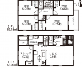 豊橋市多米西町、新築一戸建ての間取り画像です