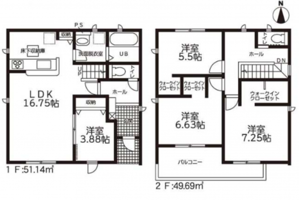 豊橋市高師町、新築一戸建ての間取り画像です