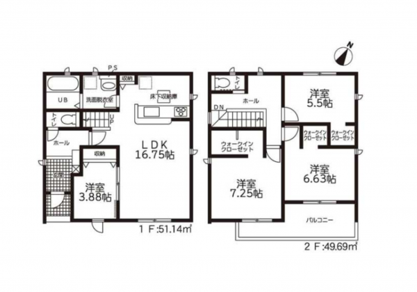 豊橋市牟呂町、新築一戸建ての間取り画像です