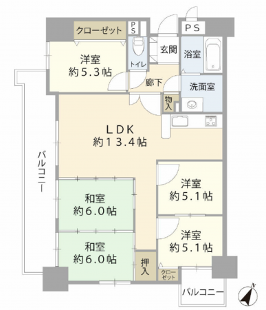 豊橋市牛川町、マンションの間取り画像です