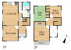 豊橋市草間町、中古一戸建ての間取り画像です