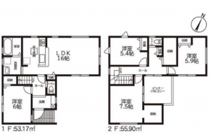 豊橋市曙町、新築一戸建ての間取り画像です
