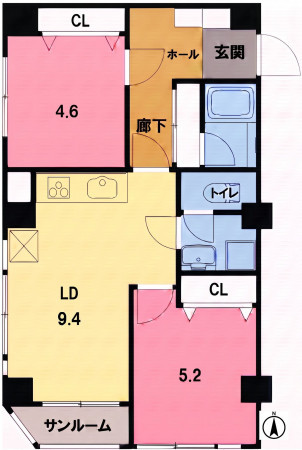 練馬区貫井、中古マンションの間取り画像です